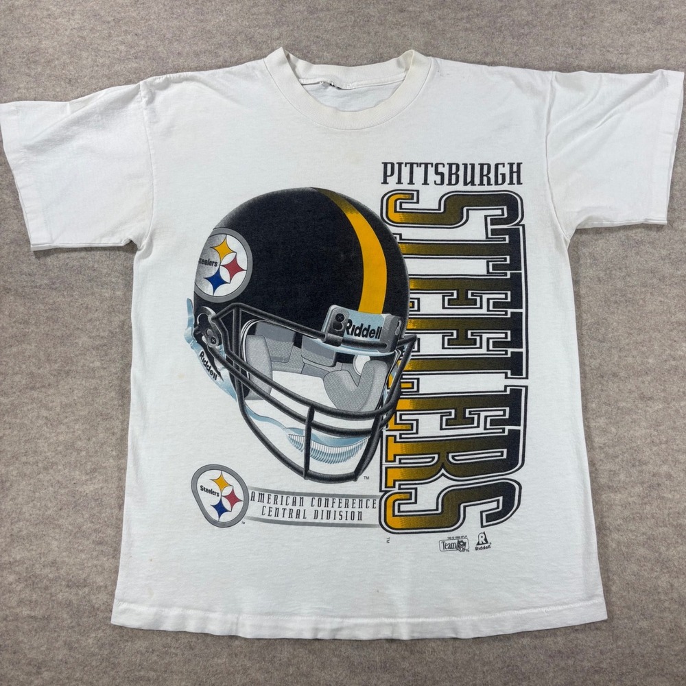 Vintage 1995 Pittsburgh Steelers T-Shirt White NFL Riddell Helmet Graphic L XL